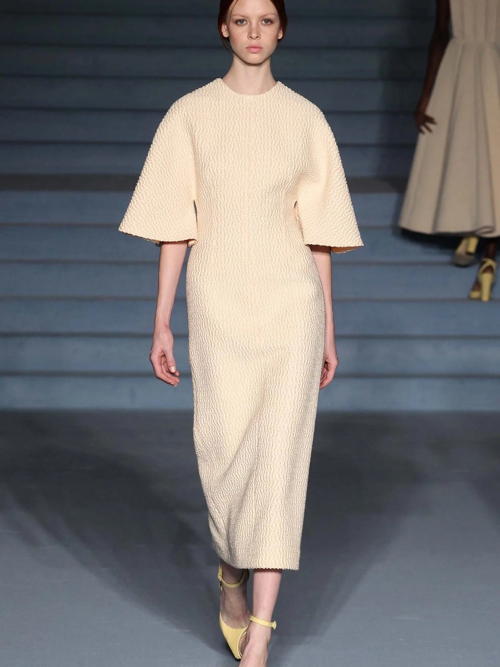 Emilia Wickstead Blush Textured Midi Dress with Wide Cape Sleeves size 8